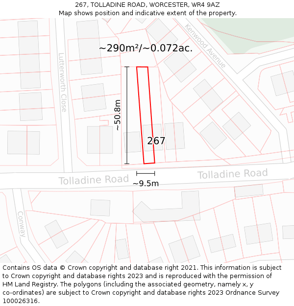 267, TOLLADINE ROAD, WORCESTER, WR4 9AZ: Plot and title map