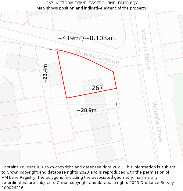 267, VICTORIA DRIVE, EASTBOURNE, BN20 8QY: Plot and title map