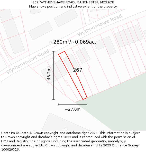 267, WYTHENSHAWE ROAD, MANCHESTER, M23 9DE: Plot and title map