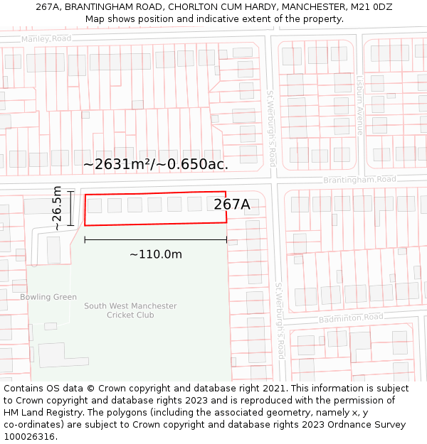 267A, BRANTINGHAM ROAD, CHORLTON CUM HARDY, MANCHESTER, M21 0DZ: Plot and title map