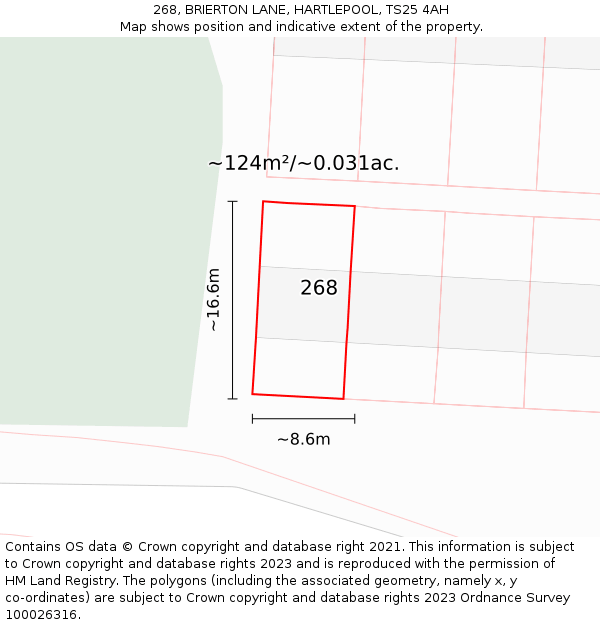 268, BRIERTON LANE, HARTLEPOOL, TS25 4AH: Plot and title map