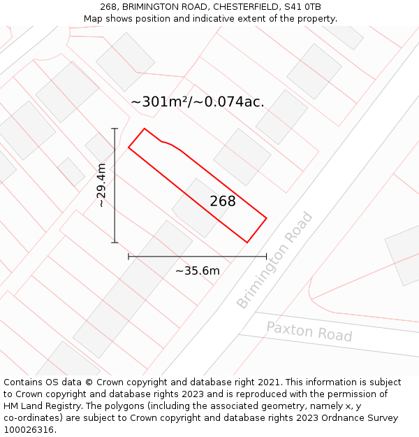 268, BRIMINGTON ROAD, CHESTERFIELD, S41 0TB: Plot and title map