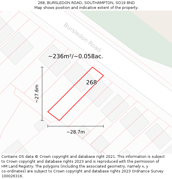 268, BURSLEDON ROAD, SOUTHAMPTON, SO19 8ND: Plot and title map