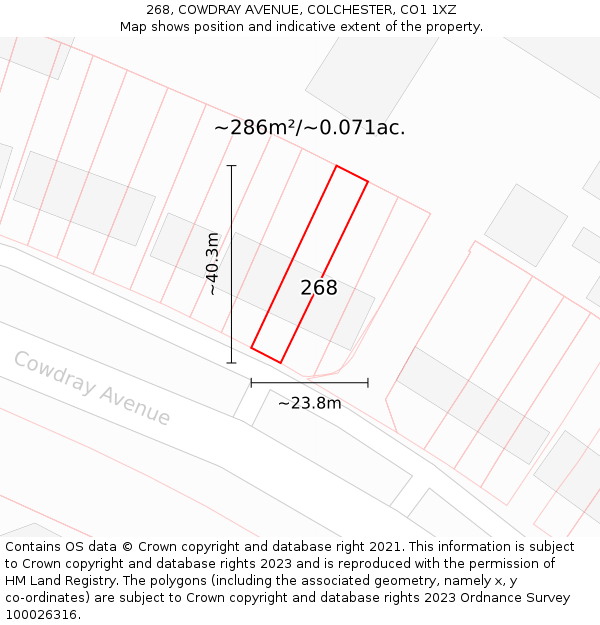 268, COWDRAY AVENUE, COLCHESTER, CO1 1XZ: Plot and title map