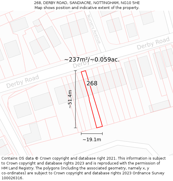 268, DERBY ROAD, SANDIACRE, NOTTINGHAM, NG10 5HE: Plot and title map