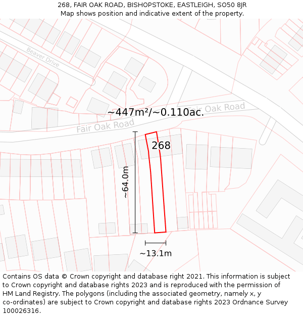 268, FAIR OAK ROAD, BISHOPSTOKE, EASTLEIGH, SO50 8JR: Plot and title map