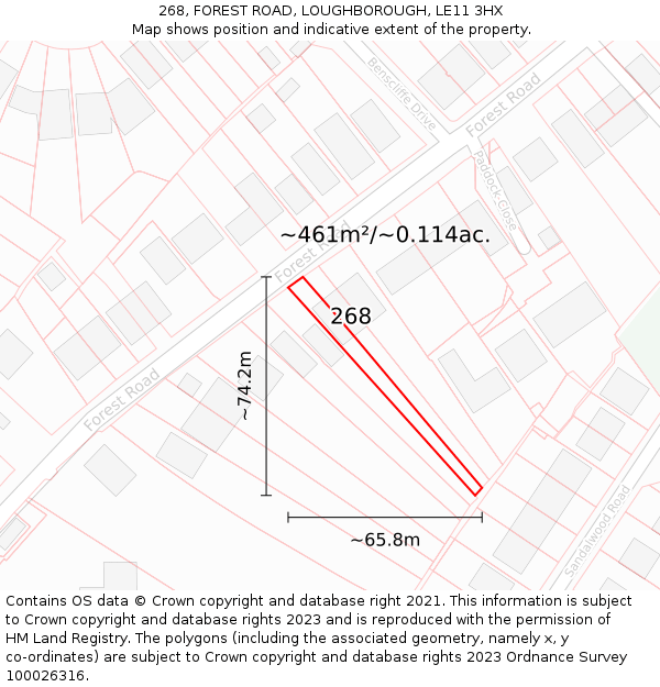 268, FOREST ROAD, LOUGHBOROUGH, LE11 3HX: Plot and title map