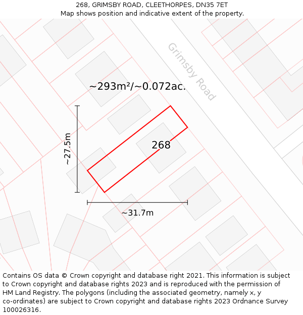 268, GRIMSBY ROAD, CLEETHORPES, DN35 7ET: Plot and title map