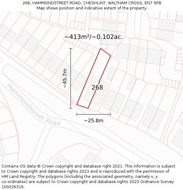 268, HAMMONDSTREET ROAD, CHESHUNT, WALTHAM CROSS, EN7 6PB: Plot and title map