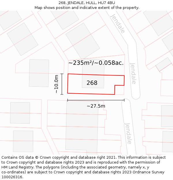 268, JENDALE, HULL, HU7 4BU: Plot and title map