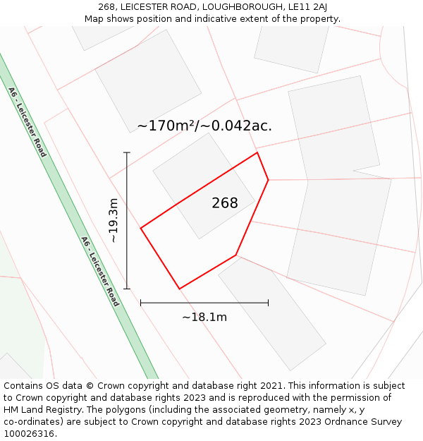 268, LEICESTER ROAD, LOUGHBOROUGH, LE11 2AJ: Plot and title map