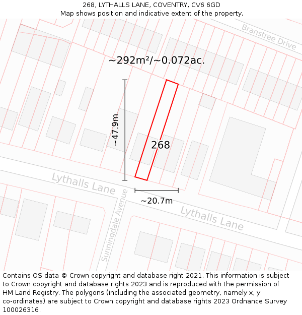 268, LYTHALLS LANE, COVENTRY, CV6 6GD: Plot and title map
