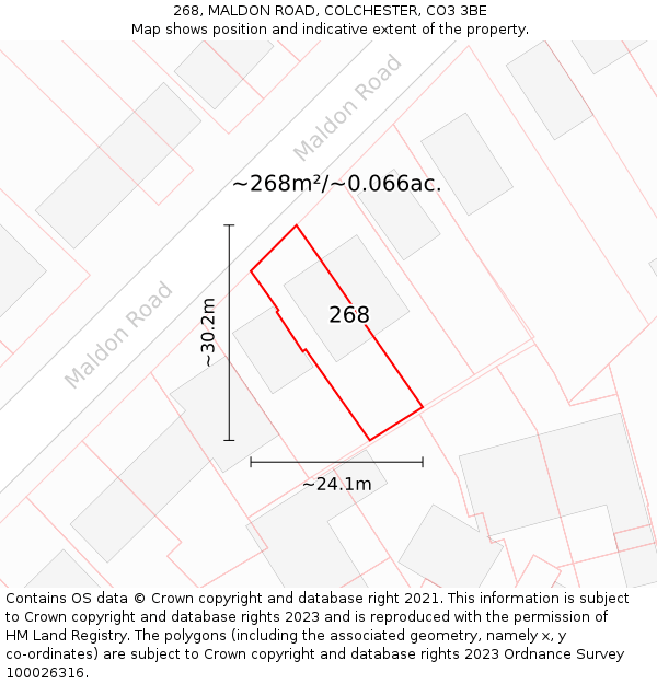 268, MALDON ROAD, COLCHESTER, CO3 3BE: Plot and title map