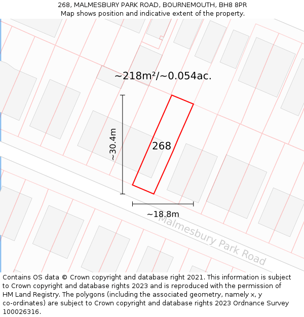 268, MALMESBURY PARK ROAD, BOURNEMOUTH, BH8 8PR: Plot and title map