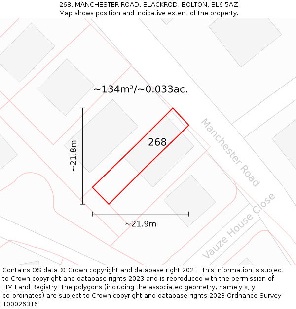 268, MANCHESTER ROAD, BLACKROD, BOLTON, BL6 5AZ: Plot and title map