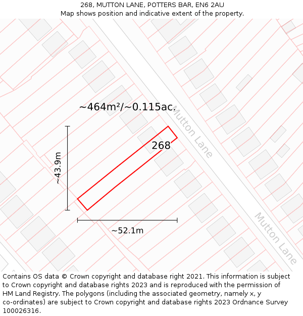 268, MUTTON LANE, POTTERS BAR, EN6 2AU: Plot and title map