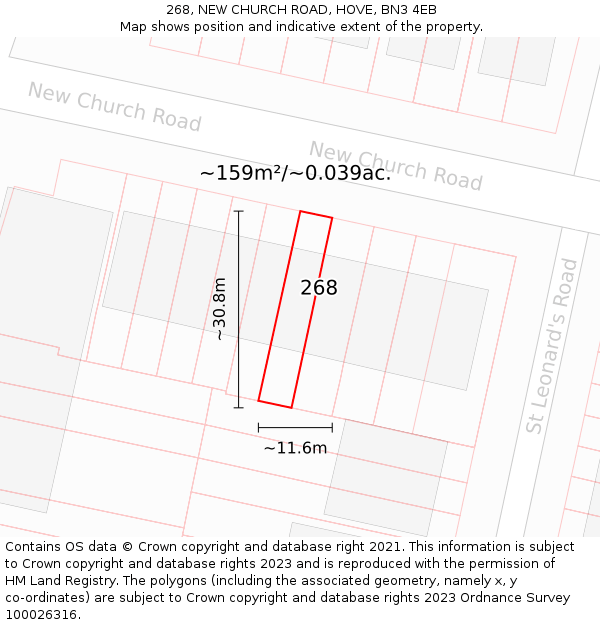 268, NEW CHURCH ROAD, HOVE, BN3 4EB: Plot and title map