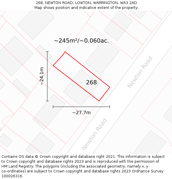 268, NEWTON ROAD, LOWTON, WARRINGTON, WA3 2AD: Plot and title map