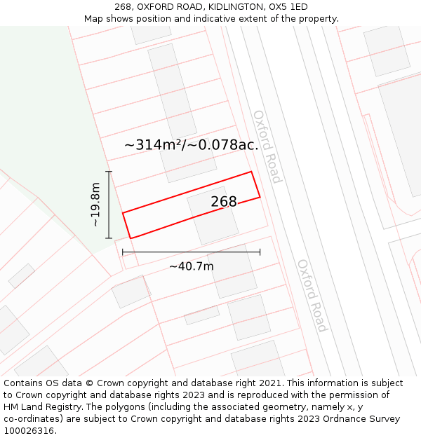 268, OXFORD ROAD, KIDLINGTON, OX5 1ED: Plot and title map