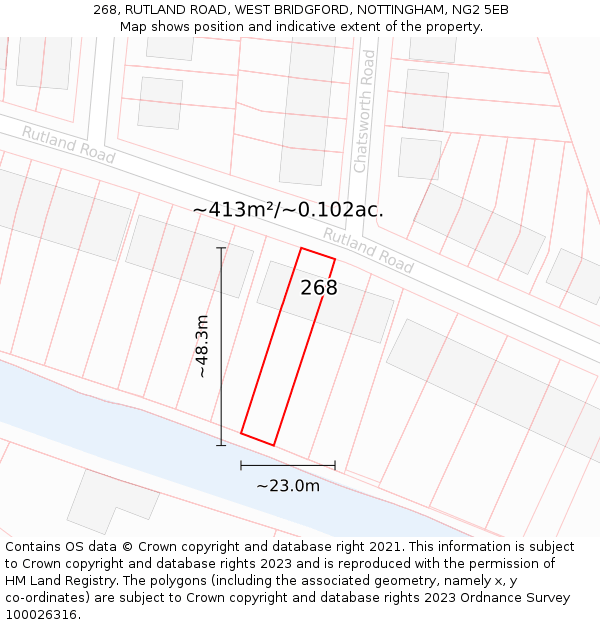 268, RUTLAND ROAD, WEST BRIDGFORD, NOTTINGHAM, NG2 5EB: Plot and title map