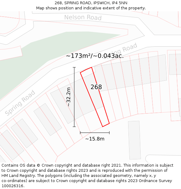 268, SPRING ROAD, IPSWICH, IP4 5NN: Plot and title map