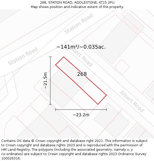 268, STATION ROAD, ADDLESTONE, KT15 2PU: Plot and title map