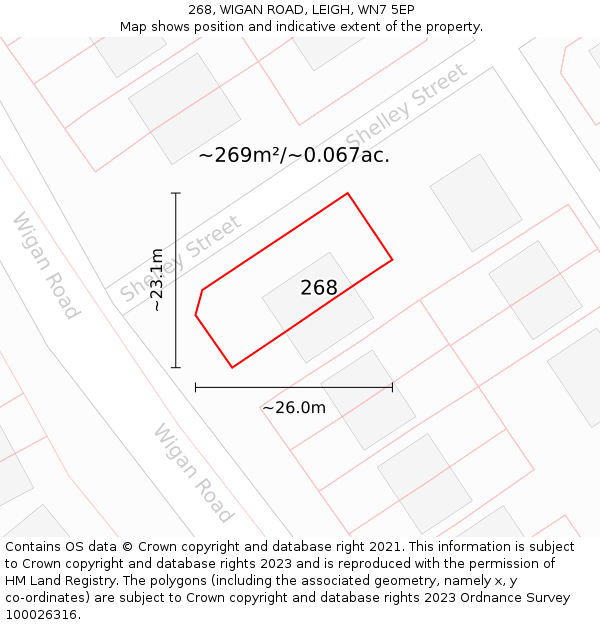 268, WIGAN ROAD, LEIGH, WN7 5EP: Plot and title map