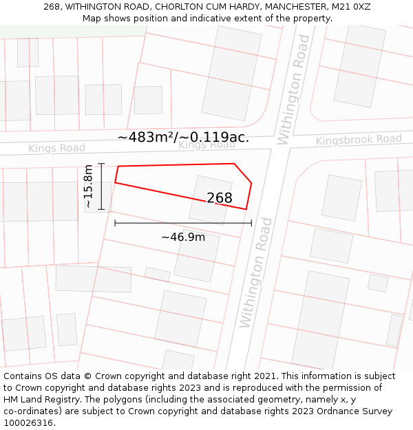 268, WITHINGTON ROAD, CHORLTON CUM HARDY, MANCHESTER, M21 0XZ: Plot and title map