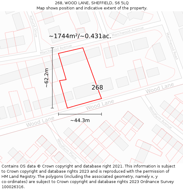 268, WOOD LANE, SHEFFIELD, S6 5LQ: Plot and title map