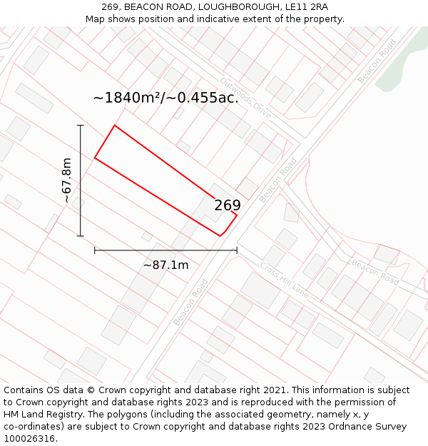 269, BEACON ROAD, LOUGHBOROUGH, LE11 2RA: Plot and title map