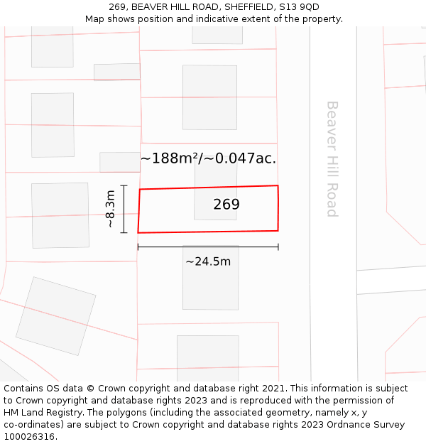 269, BEAVER HILL ROAD, SHEFFIELD, S13 9QD: Plot and title map