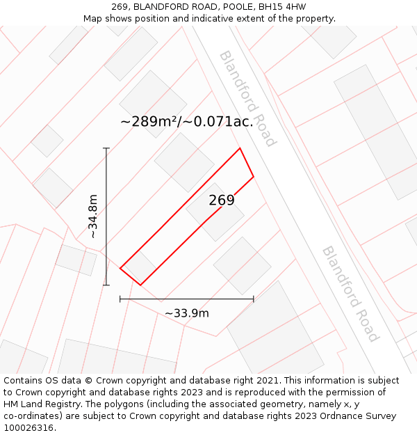 269, BLANDFORD ROAD, POOLE, BH15 4HW: Plot and title map