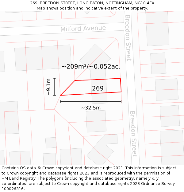 269, BREEDON STREET, LONG EATON, NOTTINGHAM, NG10 4EX: Plot and title map