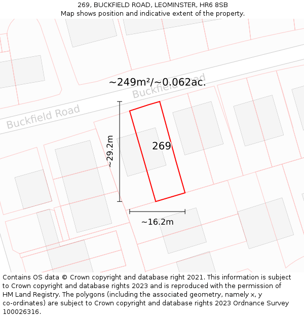 269, BUCKFIELD ROAD, LEOMINSTER, HR6 8SB: Plot and title map