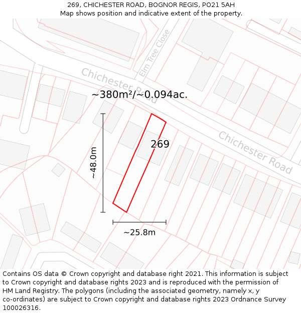 269, CHICHESTER ROAD, BOGNOR REGIS, PO21 5AH: Plot and title map