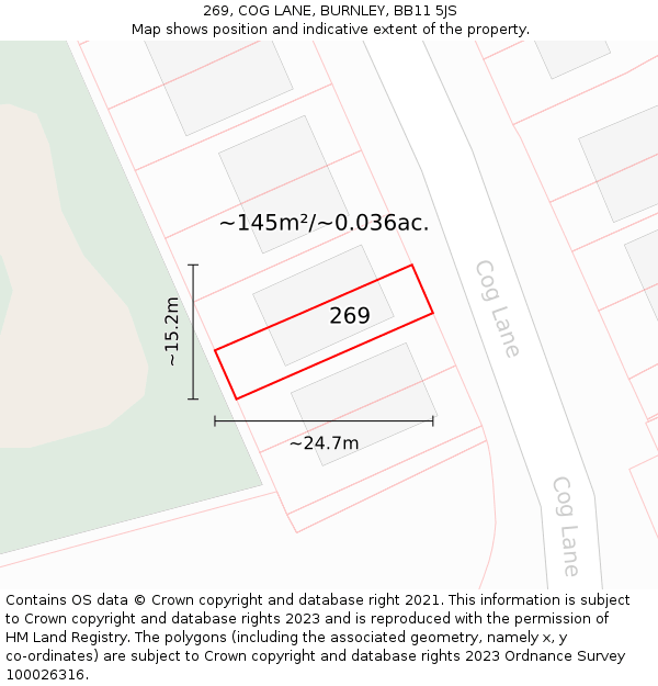 269, COG LANE, BURNLEY, BB11 5JS: Plot and title map