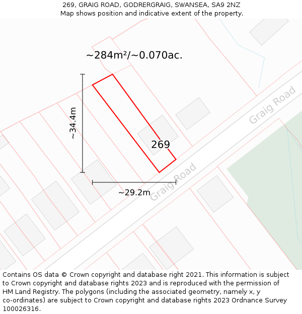 269, GRAIG ROAD, GODRERGRAIG, SWANSEA, SA9 2NZ: Plot and title map