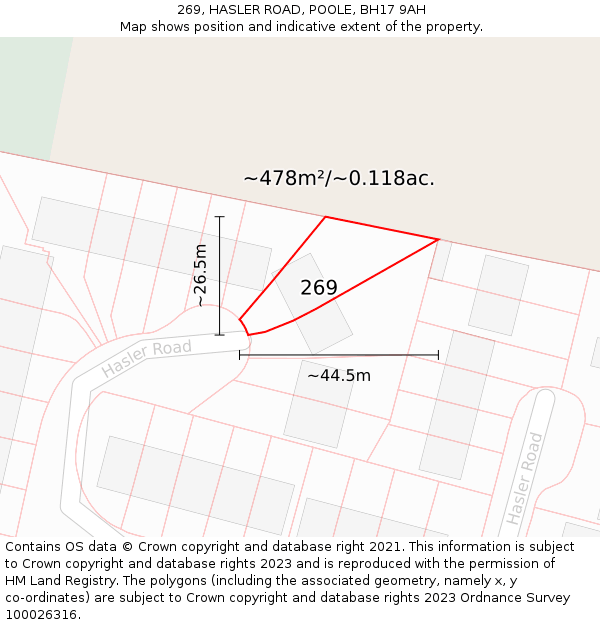 269, HASLER ROAD, POOLE, BH17 9AH: Plot and title map