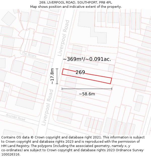 269, LIVERPOOL ROAD, SOUTHPORT, PR8 4PL: Plot and title map