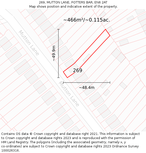 269, MUTTON LANE, POTTERS BAR, EN6 2AT: Plot and title map