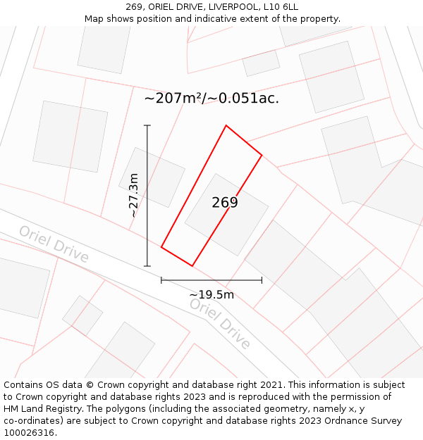 269, ORIEL DRIVE, LIVERPOOL, L10 6LL: Plot and title map