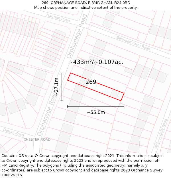 269, ORPHANAGE ROAD, BIRMINGHAM, B24 0BD: Plot and title map