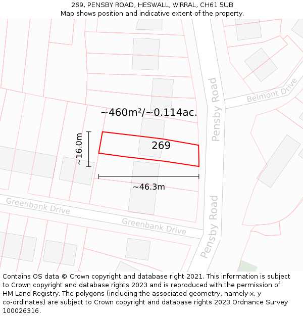 269, PENSBY ROAD, HESWALL, WIRRAL, CH61 5UB: Plot and title map