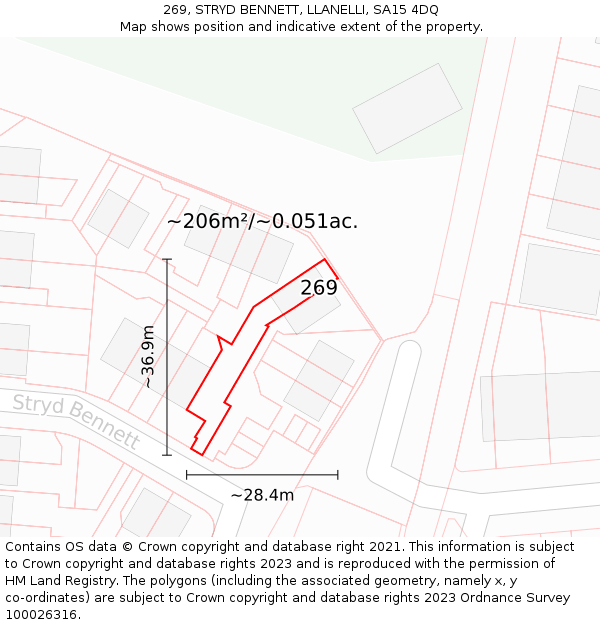 269, STRYD BENNETT, LLANELLI, SA15 4DQ: Plot and title map