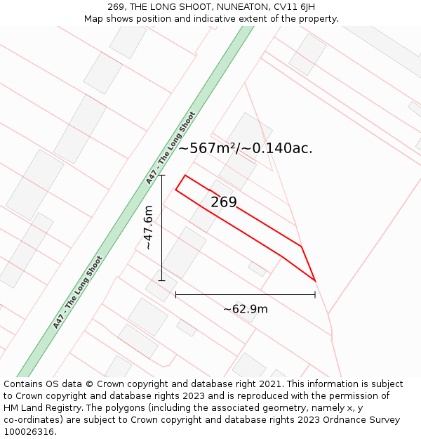 269, THE LONG SHOOT, NUNEATON, CV11 6JH: Plot and title map