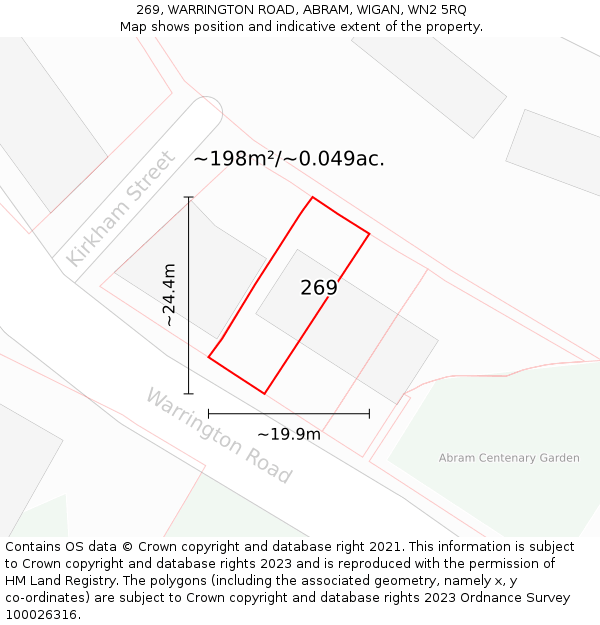 269, WARRINGTON ROAD, ABRAM, WIGAN, WN2 5RQ: Plot and title map