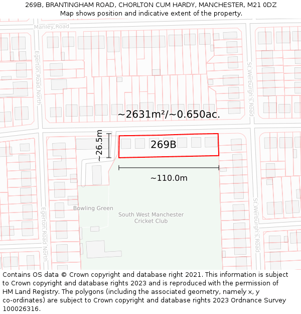 269B, BRANTINGHAM ROAD, CHORLTON CUM HARDY, MANCHESTER, M21 0DZ: Plot and title map