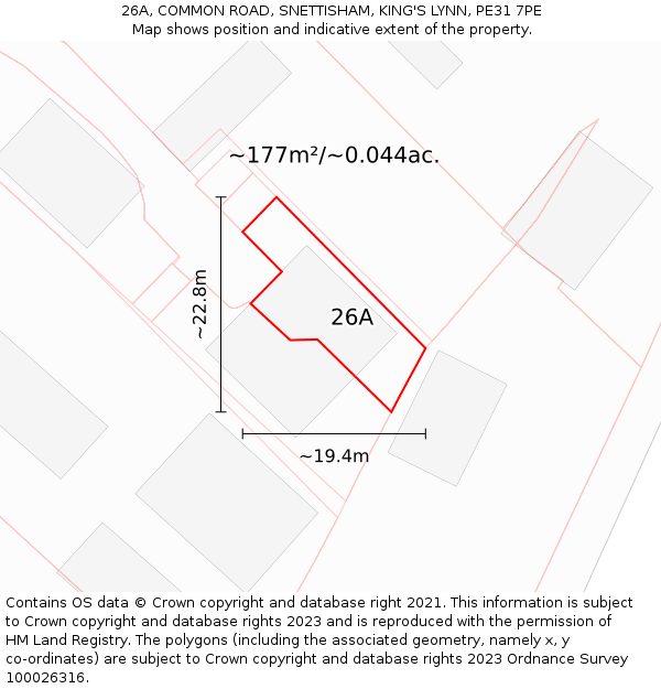 26A, COMMON ROAD, SNETTISHAM, KING'S LYNN, PE31 7PE: Plot and title map