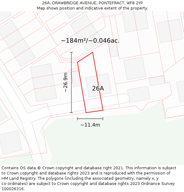 26A, DRAWBRIDGE AVENUE, PONTEFRACT, WF8 2YP: Plot and title map