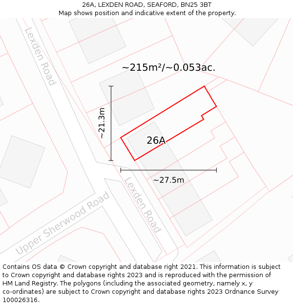 26A, LEXDEN ROAD, SEAFORD, BN25 3BT: Plot and title map